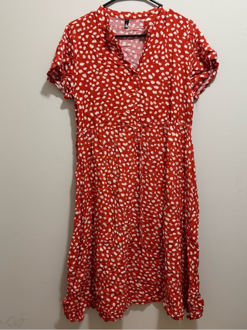 Brovave Dress Women’s Size Large Red White Dots Sundress V Neck Button